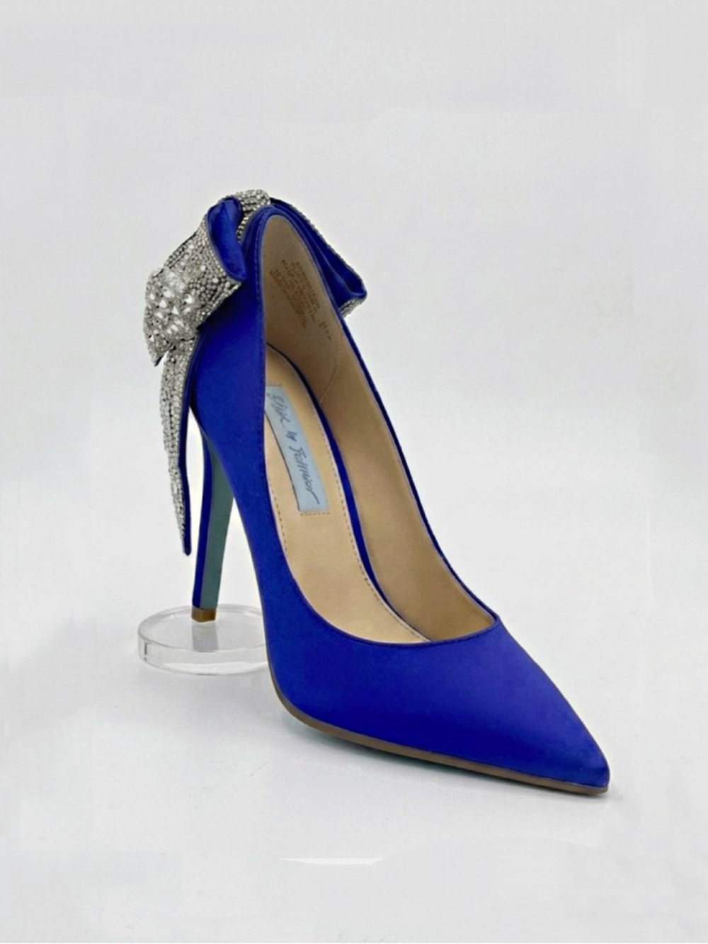RARE Blue by Betsey Johnson Bryn Bow Blue Satin Rhinestone Pumps sz 7.5M - Picture 2 of 13